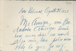 [Carta] 1933 ago. 24, Las Palmas, [España] [a] [Gabriela Mistral]