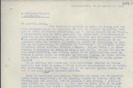 [Carta] 1943 ago. 11, Barranquilla, [Colombia] [a] Gabriela Mistral, Petrópolis