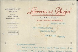 [Carta] 1934 ene. 25, Buenos Aires, [Argentina] [a] Gabriela Mistral, Madrid, [España]