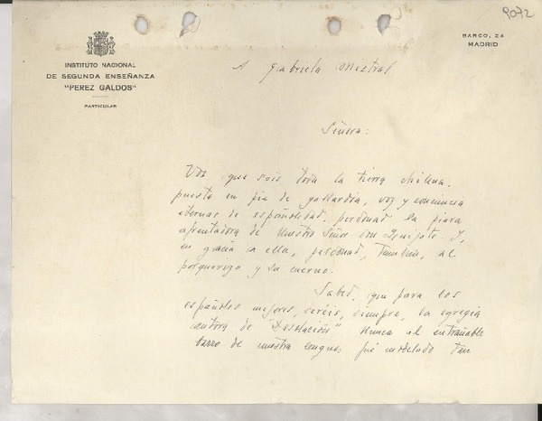[Carta] [1934?], Madrid, [España] [a] Gabriela Mistral