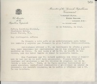 [Carta] 1946 feb. 19, Londres, [Inglaterra] [a] Gabriela Mistral, Londres