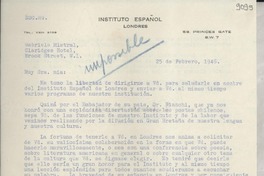 [Carta] 1946 feb. 25, Londres, [Inglaterra] [a] Gabriela Mistral, Londres