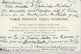[Carta] 1951 feb. 19, Barcelona, [España] [a] Gabriela Mistral