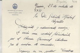 [Carta] 1951 oct. 25, Murcia, [España] [a] Gabriela Mistral, Rapallo, [Italia]