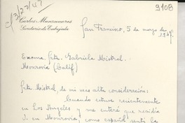 [Carta] 1947 mar. 5, San Francisco, [Estados Unidos] [a] Gabriela Mistral, Monrovia, California