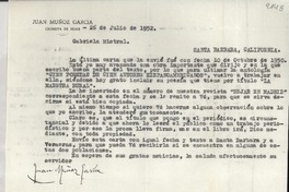 [Carta] 1952 jul. 26, Santa Bárbara, California, [EE.UU.] [a] Gabriela Mistral