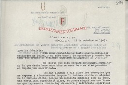 [Carta] 1947 oct. 22, México D. F. [a] Gabriela Mistral