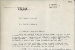 [Carta] 1953 feb. 25, New York, [Estados Unidos] [a] Gabriela Mistral