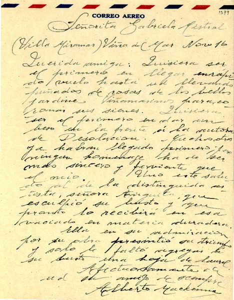 [Carta] 1945 nov. 16, Viña del Mar [a] Gabriela Mistral