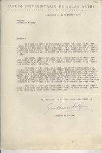 [Carta] 1946 set. 12, Lisbonne, [Portugal] [a] Gabriela Mistral