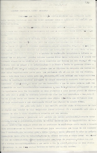 [Carta] 1951 jul. 24, Abrantes, [Portugal] [a] [Gabriela Mistral]