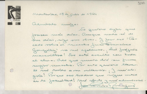 [Carta] 1944 jul. 18, Montevideo, [Uruguay] [a] Gabriela Mistral