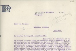 [Carta] 1944 sept. 13, La Paz, [Uruguay] [a] Gabriela Mistral, Santiago