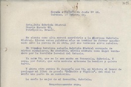 [Carta] 1944 feb. 10, Caracas, [Venezuela] [a] Gabriela Mistral, Petrópolis, Brasil