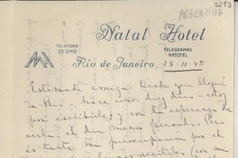 [Carta] 1945 nov. 25, Río de Janeiro, [Brasil] [a] Gabriela Mistral