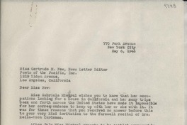 [Carta] 1946 May 6, New York, [EE.UU.] [a] Gertrude M. New, [Los Angeles], [California], EE.UU.]