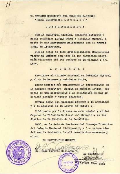 [Carta] [1945 nov. 20], Riobamba, [Ecuador] [a] Gabriela Mistral