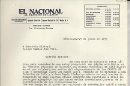 [Carta] 1955 jun. 9, México D. F. [a] Gabriela Mistral, New York
