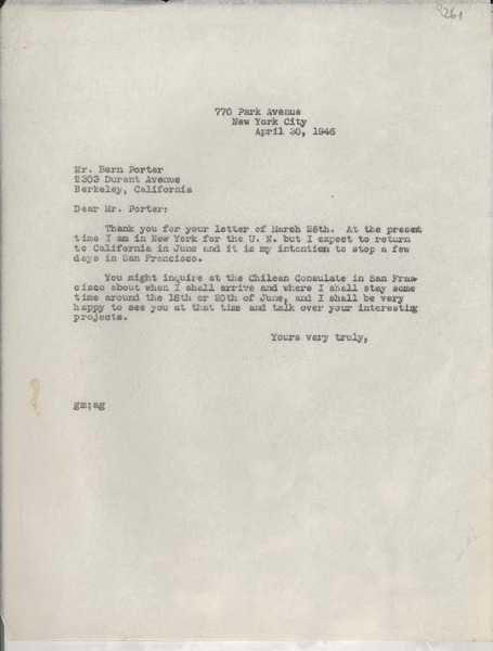 [Carta] 1946 Apr. 30, New York City, [EE.UU.] [a] Bern Porter, Berkeley, California, [EE.UU.]