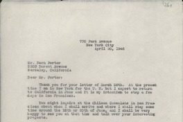 [Carta] 1946 Apr. 30, New York City, [EE.UU.] [a] Bern Porter, Berkeley, California, [EE.UU.]