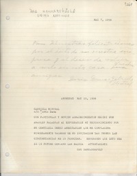 [Carta] 1956 May 10, [EE.UU.] [a] Gabriela Mistral