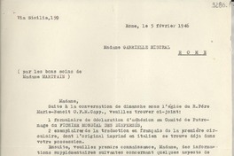 [Carta] 1946 févr. 5, Roma, [Italia] [a] Gabriela Mistral, Roma