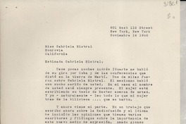 [Carta] 1946 nov. 14, Nueva York, [Estados Unidos] [a] Gabriela Mistral, Monrovia, California