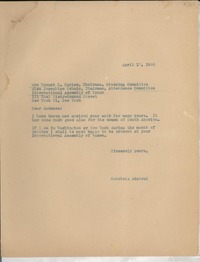 [Carta] 1946 Apr. 17, [EE.UU.] [a] Edward C. Carter, Josephine Schain, New York, [EE.UU.]