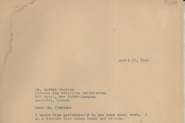 [Carta] 1946 Apr. 17, [New York], [EE.UU.] [a] Marcel Therien, Montréal, Cánada