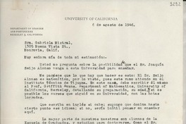 [Carta] 1946 ago. 6, California, [Estados Unidos] [a] Gabriela Mistral, Monrovia