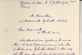 [Carta] 1933 juil. 3, Vedéne, France [a] Gabriella [i.e. Gabriela] Mistral