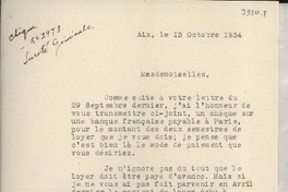 [Carta] 1934 oct. 13, Aix, [Francia] [a] [Gabriela Mistral], [Madrid], [España]