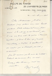 [Carta] 1935 jan. 15, [Paris], [Francia] [a] [Gabriela Mistral]