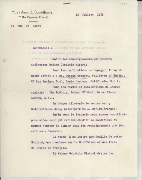 [Carta] 1935 juil 13, París, [Francia] [a] Gabriela Mistral