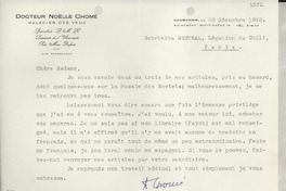 [Carta] 1945 déc. 28, Lausanne, [Suiza] [a] Gabriella [i.e. Gabriela] Mistral, Paris, [Francia]
