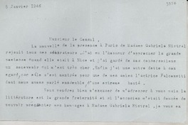 [Carta] 1946 janv. 5, Paris, [Francia] [al] Cónsul de Chile en Francia