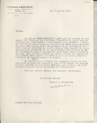 [Carta] 1946 janv. 17, Paris, [Francia] [a] Gabriela Mistral
