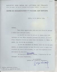 [Carta] 1946 janv 10, París, [Francia] [a] Gabriela Mistral