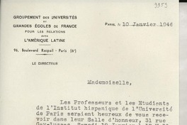 [Carta] 1946 janv 10, Paris, [Francia] [a] Gabriela Mistral, Paris