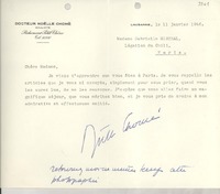 [Carta] 1946 janv. 11, Lausanne, [Suiza] [a] Gabriela Mistral, Paris
