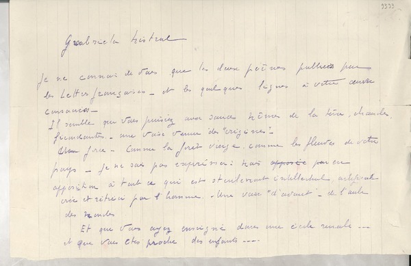 [Carta] [1946] [feb.?], [Francia?] [a] Gabriela Mistral