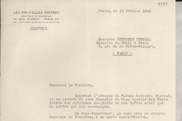 [Carta] 1946 févr. 12, Paris, [Francia] [a] [Oscar] Schnacke Vergara, Ministro de Chile, Paris, [Francia]