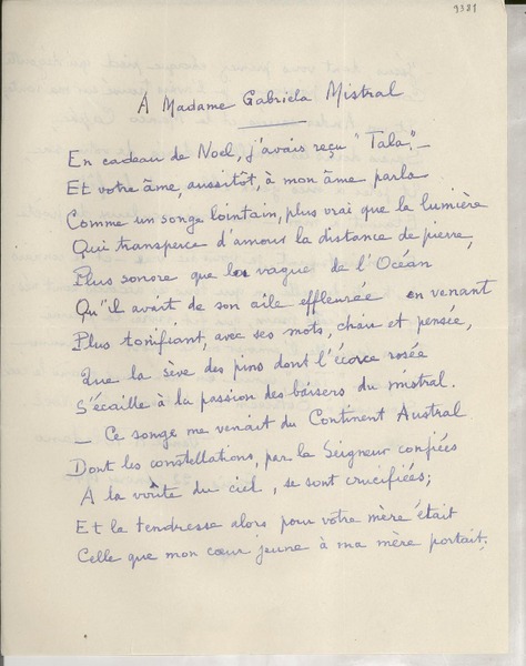 [Carta] 1946 janv. 22, Paris, [Francia] [a] Gabriela Mistral