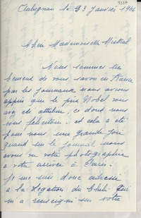 [Carta] 1946 janv. 23, Aubignan, Francia [a] Gabriela Mistral