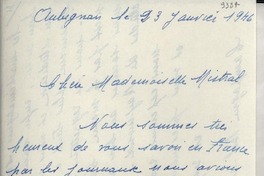 [Carta] 1946 janv. 23, Aubignan, Francia [a] Gabriela Mistral