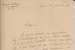 [Carta] 1947 janv. 27, Paris, [Francia] [a] Gabriela Mistral