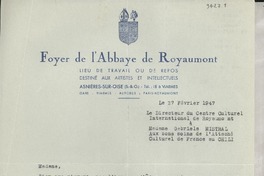 [Carta] 1947 févr. 27, Paris, [Francia] [a] Gabriela Mistral