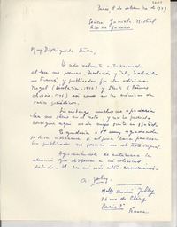 [Carta] 1949 set. 8, Paris, France [a] Gabriela Mistral, Rio de Janeiro, [Brasil]