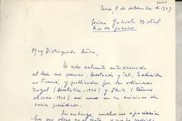 [Carta] 1949 set. 8, Paris, France [a] Gabriela Mistral, Rio de Janeiro, [Brasil]