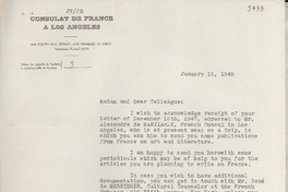 [Carta] 1948 Jan. 13, Los Angeles, California, [Estados Unidos] [a] Gabriela Mistral, Santa Barbara, California